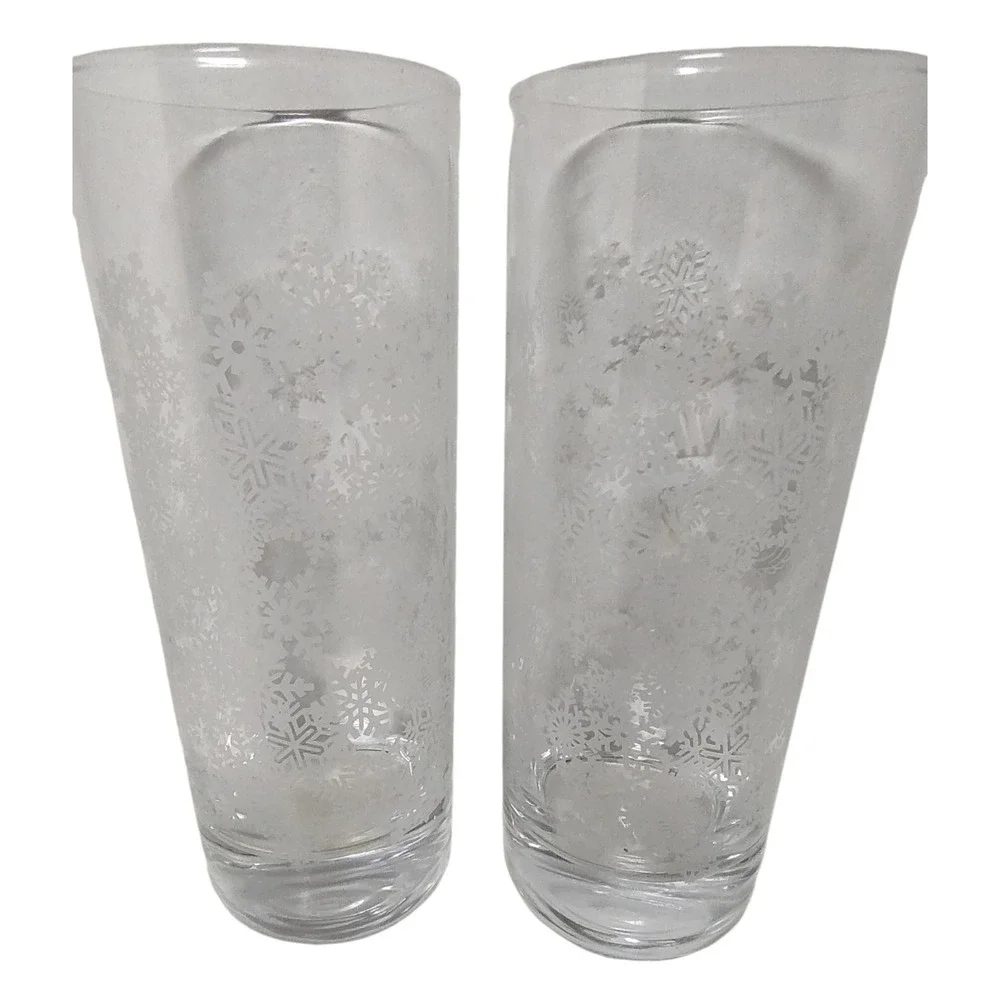 Jack Daniels Old No 7 Brand Tall Whiskey Glasses Snowflake Design 10 oz Set of 2